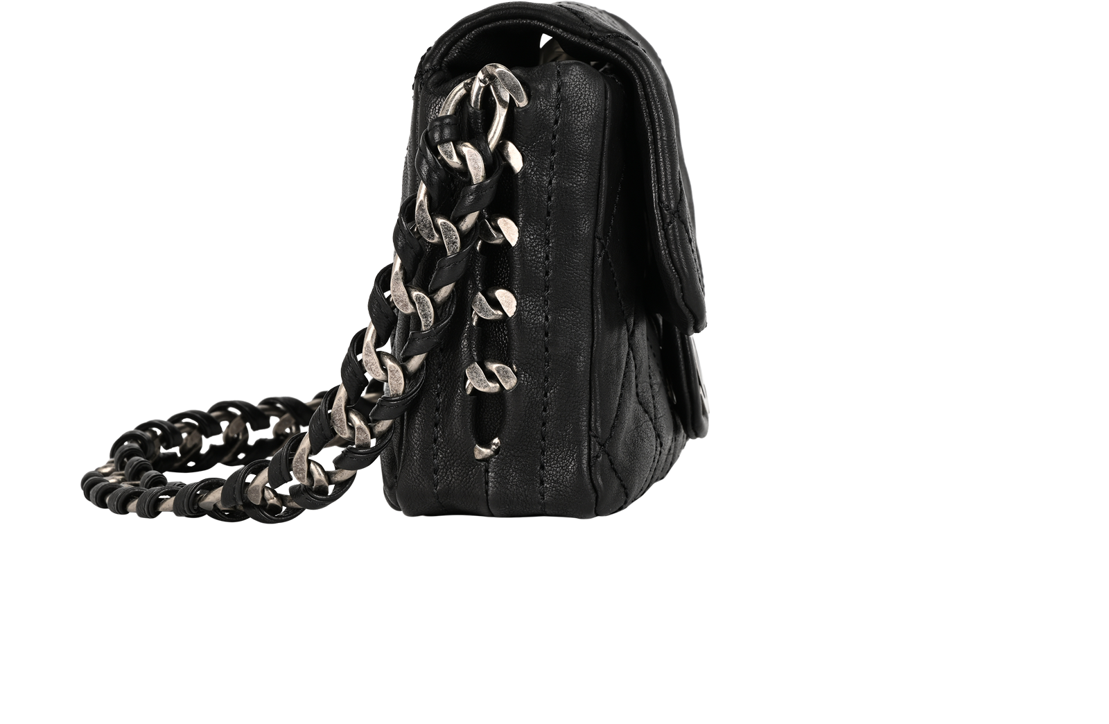 Chain Flap, &pound;1,500, Handbags, Black, Leather, Side view